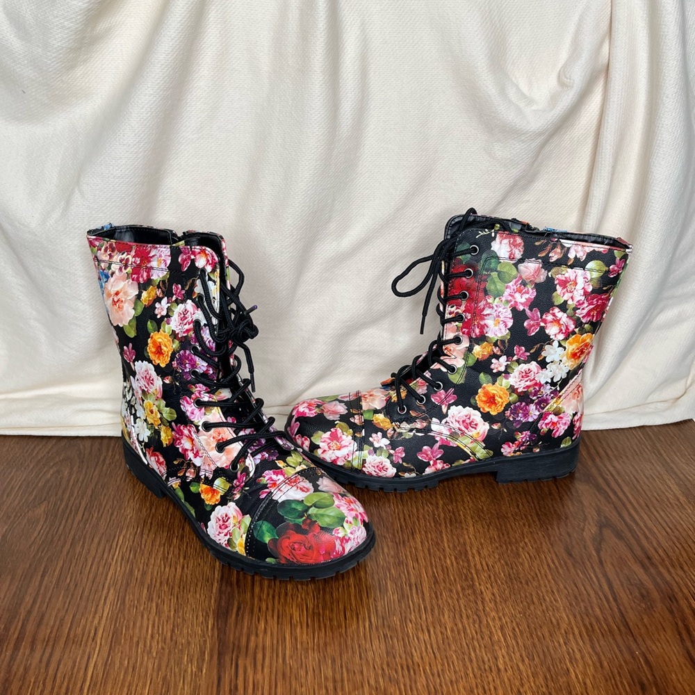 Floral Combat Boots